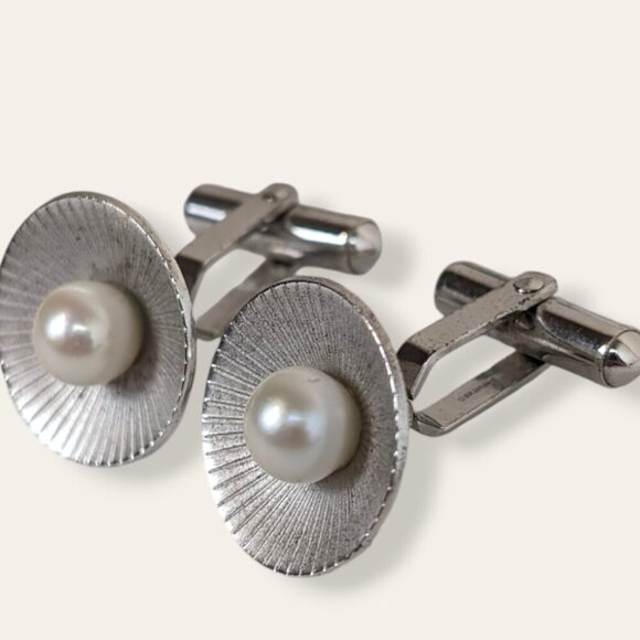 Vintage Destino Sterling & Pearl Cufflinks - Picture 2 of 7